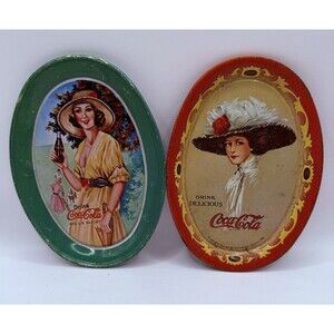 Coca Cola Oval Mini Tin Tip Trays 6in x 4.5inch Lot Of 2